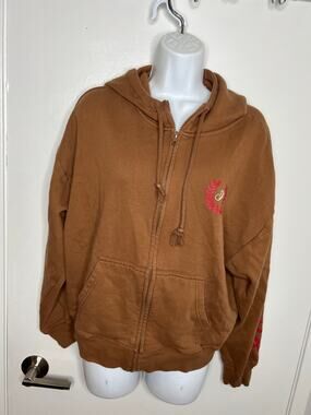 Victoria's Secret PINK Women's Crescent Logo Full Zip Hoodie Brown/Pink ~ Size M